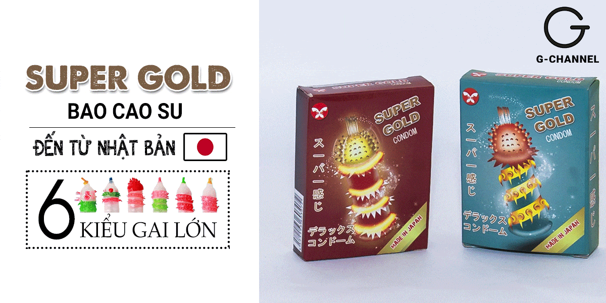 Bao cao su Super Gold gân gai siêu lớn hộp 2 cái tăng khoái cảm