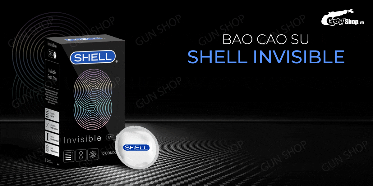 Bao cao su Shell Invisible siêu mỏng chống tuột, kéo dài thời gian, hộp 10 cái