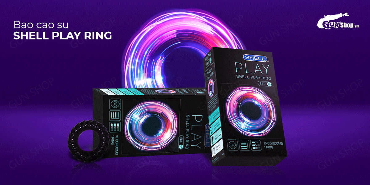 Bao cao su Shell Play Ring 6 tính năng kéo dài thời gian hộp 10 cái