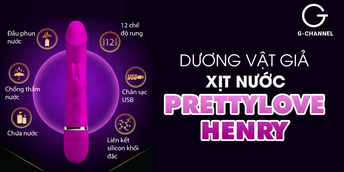 Dương vật giả Pretty Love Henry sạc điện xịt nước 12 chế độ rung