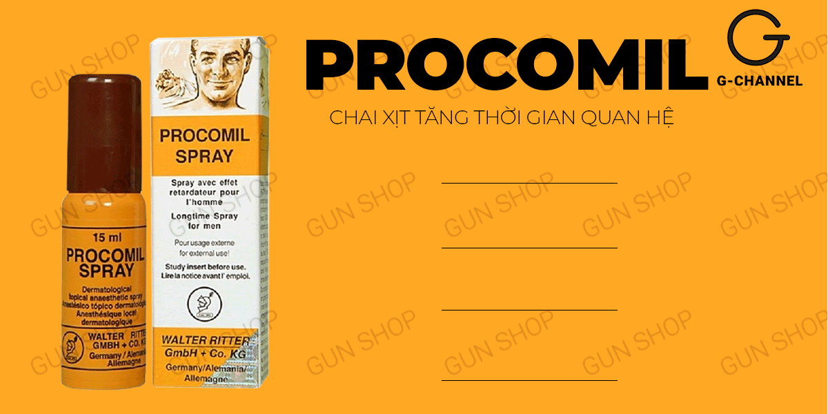 Chai xịt Đức Procomil chống xuất tinh sớm kéo dài thời gian quan hệ 15ml