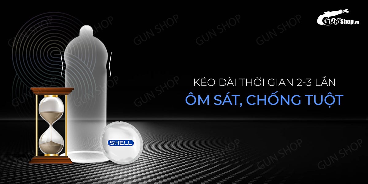 Bao cao su Shell Invisible siêu mỏng chống tuột, kéo dài thời gian, hộp 10 cái