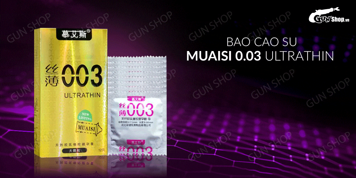 Bao cao su Muaisi 0.03 Ultrathin vàng siêu mỏng có hạt chống trơn trượt tốt