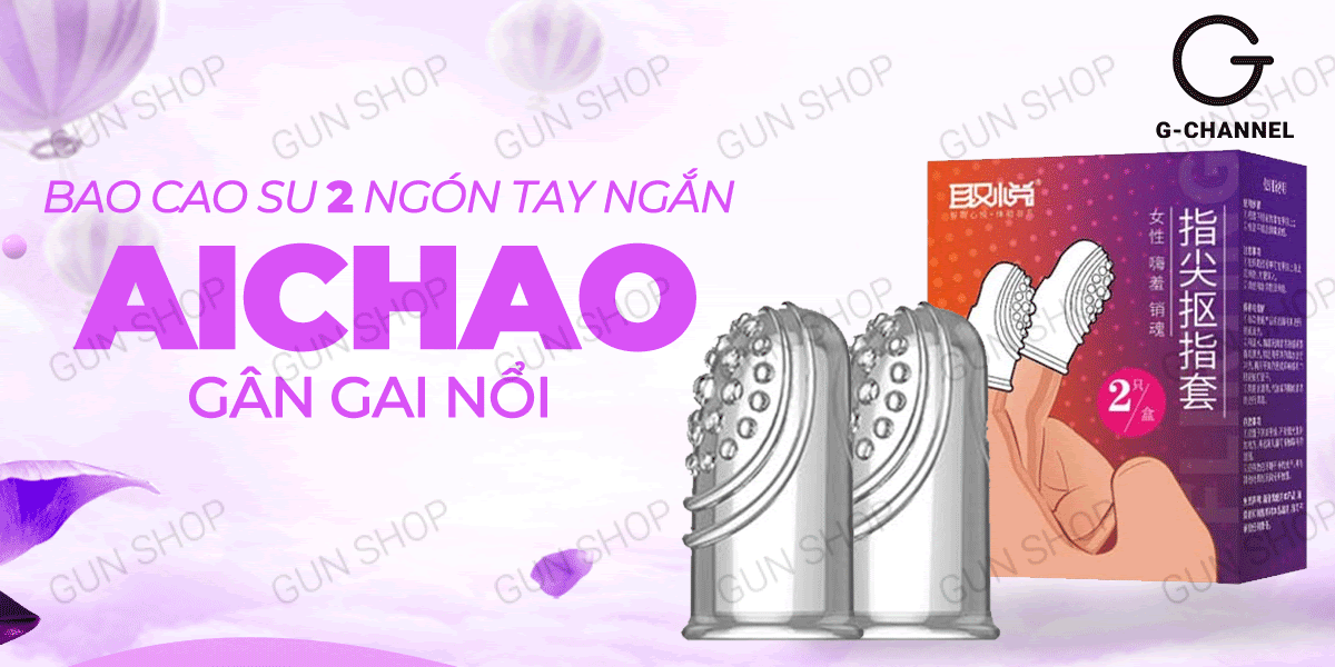 Bao cao su 2 ngón tay Aichao gân gai nổi hộp 2 cái massage kích thích