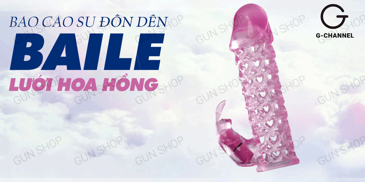 Bao cao su đôn dên Baile Hoa hồng màu hồng gân gai rung mềm