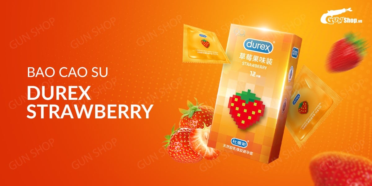 Bao cao su Durex Strawberry hương dâu siêu vừa vặn size lớn dễ chịu