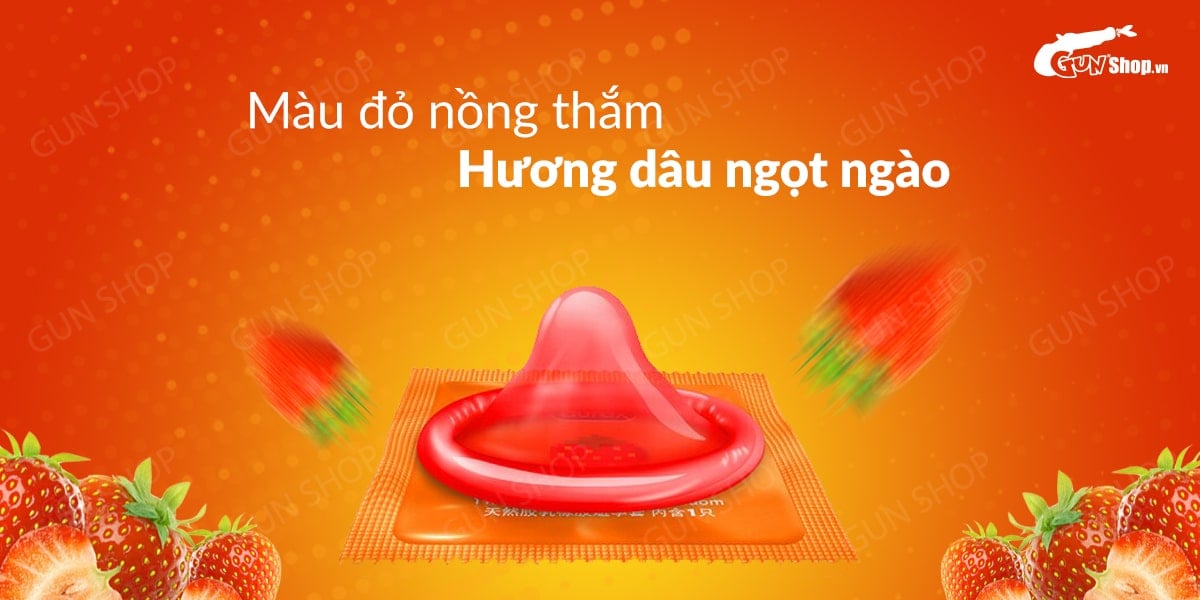 Bao cao su Durex Strawberry hương dâu siêu vừa vặn size lớn dễ chịu