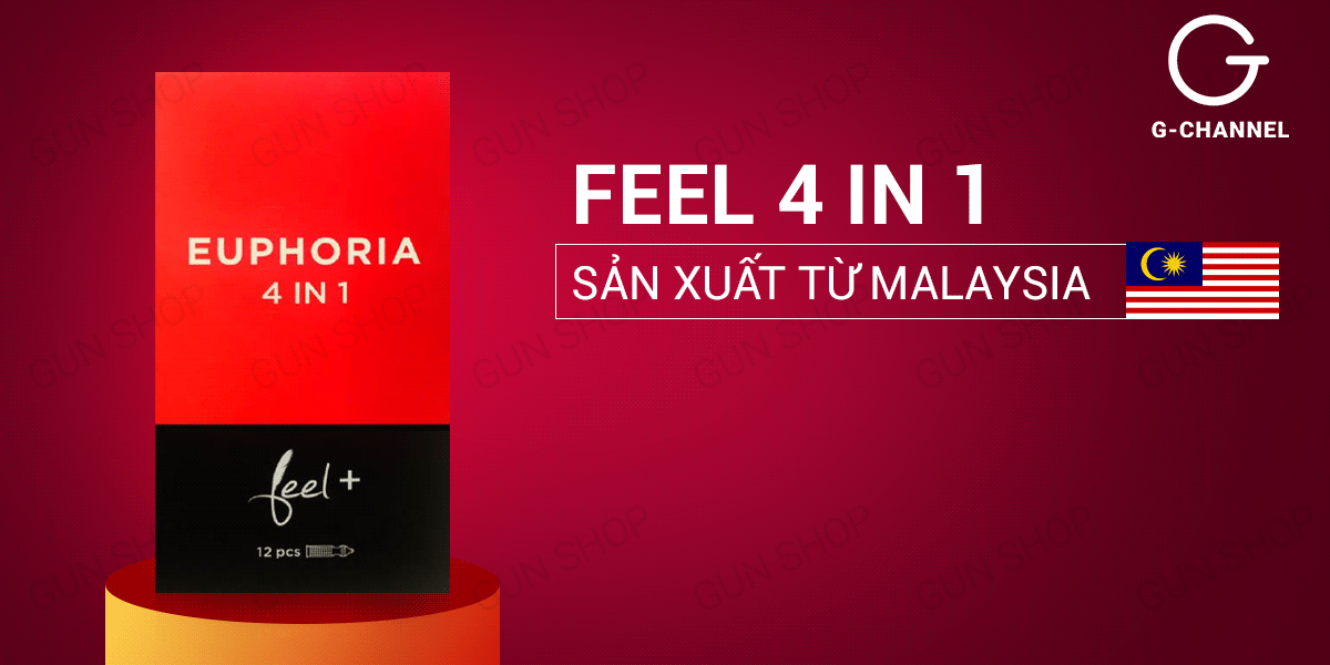 Bao cao su Feel Euphoria 4 in 1 kéo dài thời gian hộp 12 cái Malaysia