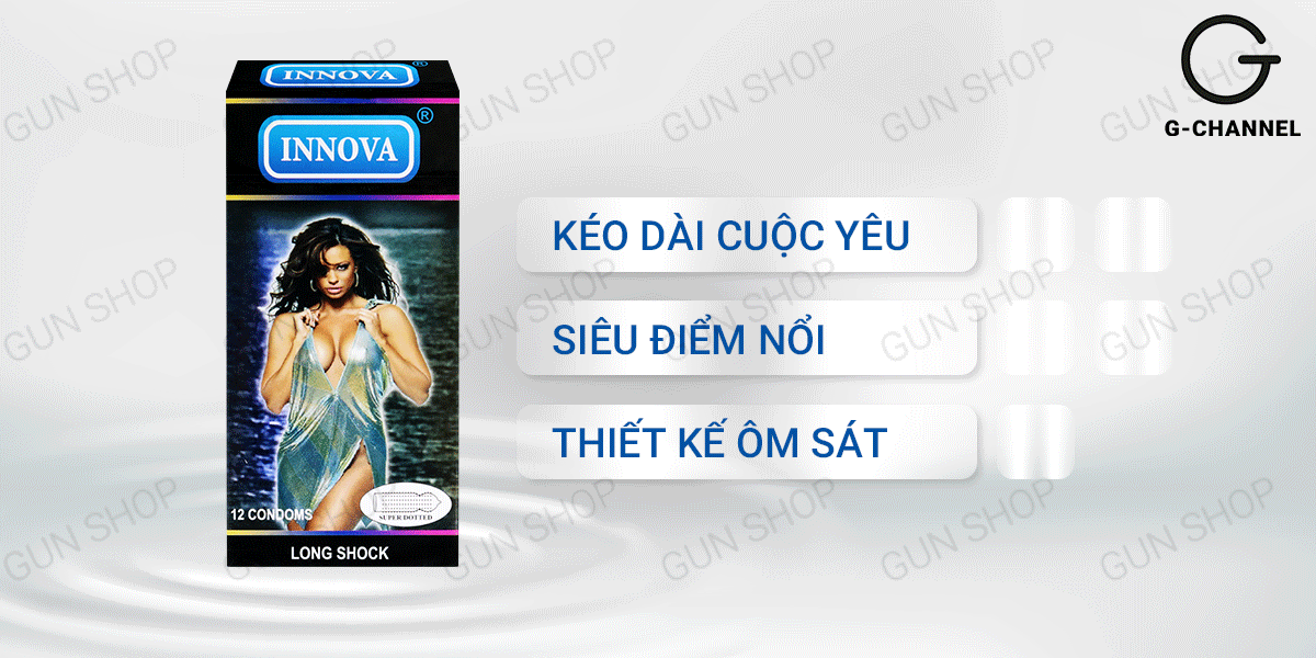 Bao cao su Innova Đen gân gai kéo dài thời gian hộp 12 cái nam giới