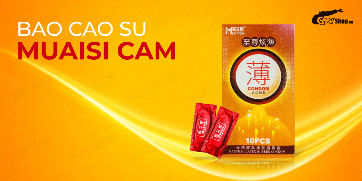 Bao cao su Muaisi Cam siêu mỏng hương dâu ngọt ngào hộp 10 cái bảo vệ cao