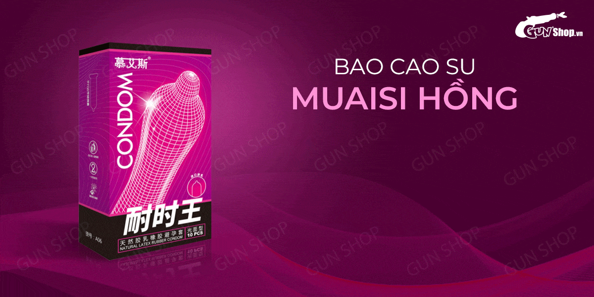 Bao cao su Muaisi Hồng siêu mỏng nhiều gel hộp 10 cái