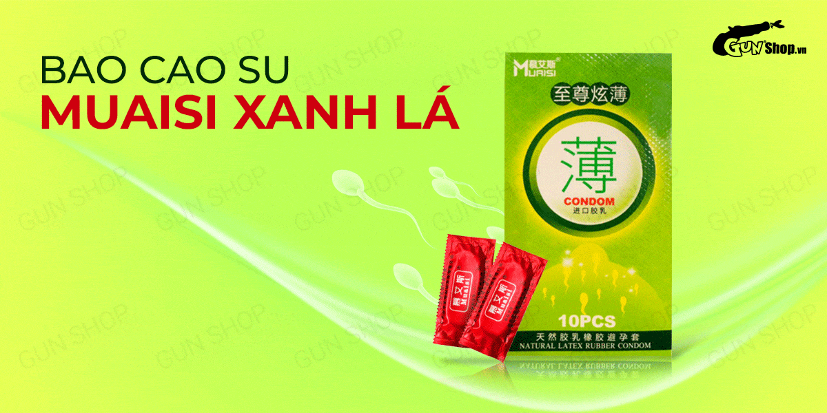 Bao cao su Muaisi xanh lá siêu mỏng hương dâu ngọt mát hộp 10 cái an toàn