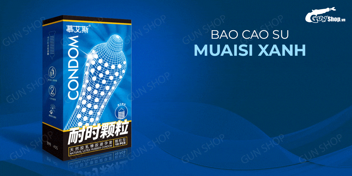 Bao cao su Muaisi xanh dương gai li ti gel bôi trơn hộp 10 cái