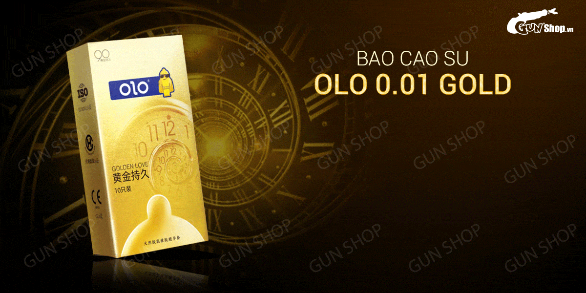 Bao cao su OLO 0.01 Gold siêu mỏng kéo dài thời gian 10c