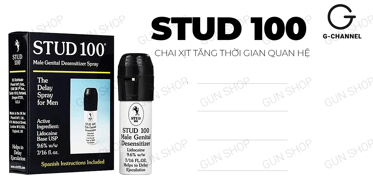 Chai xịt Stud 100 kéo dài thời gian xuất tinh an toàn FDA