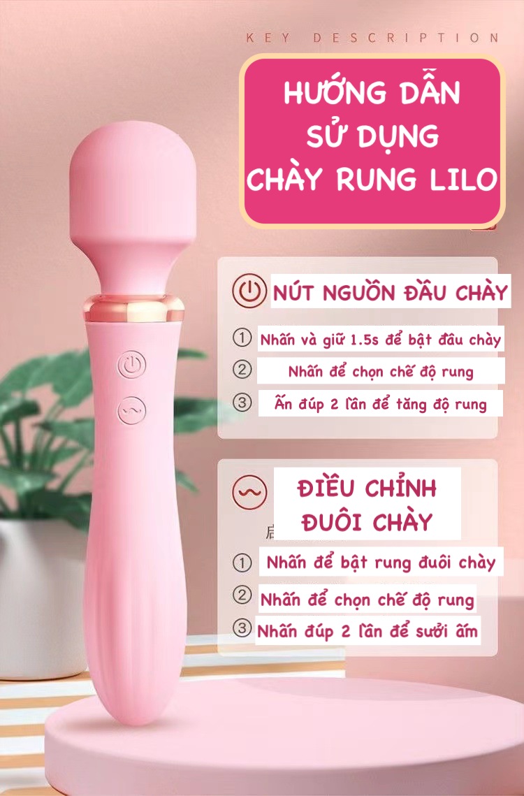 Chày rung Lilo không dây 2 đầu rung mạnh, toả nhiệt máy massage điểm G nữ