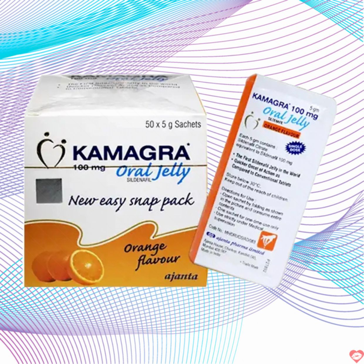 Thuốc cường dương Kamagra Oral Jelly 100mg dạng thạch trái cây hộp 50 gói 