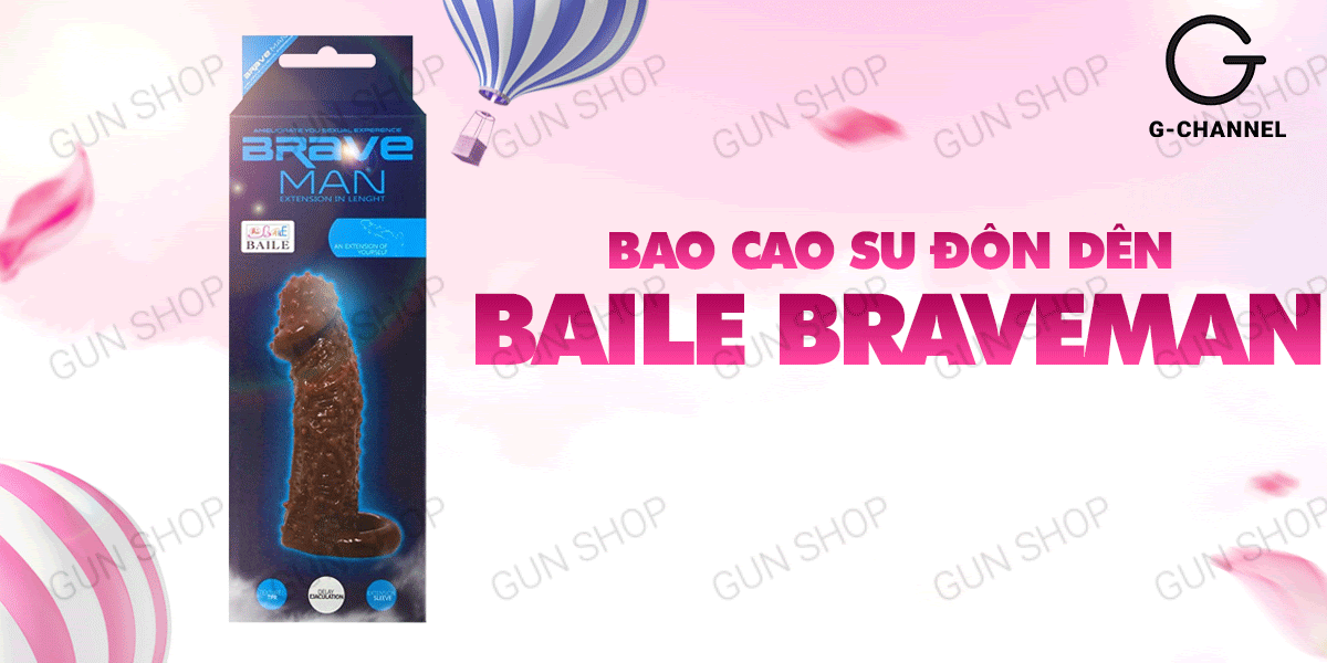 Review Bao cao su đôn dên tăng kích thước có dây đeo Baile Braveman 14 x 4cm chính
