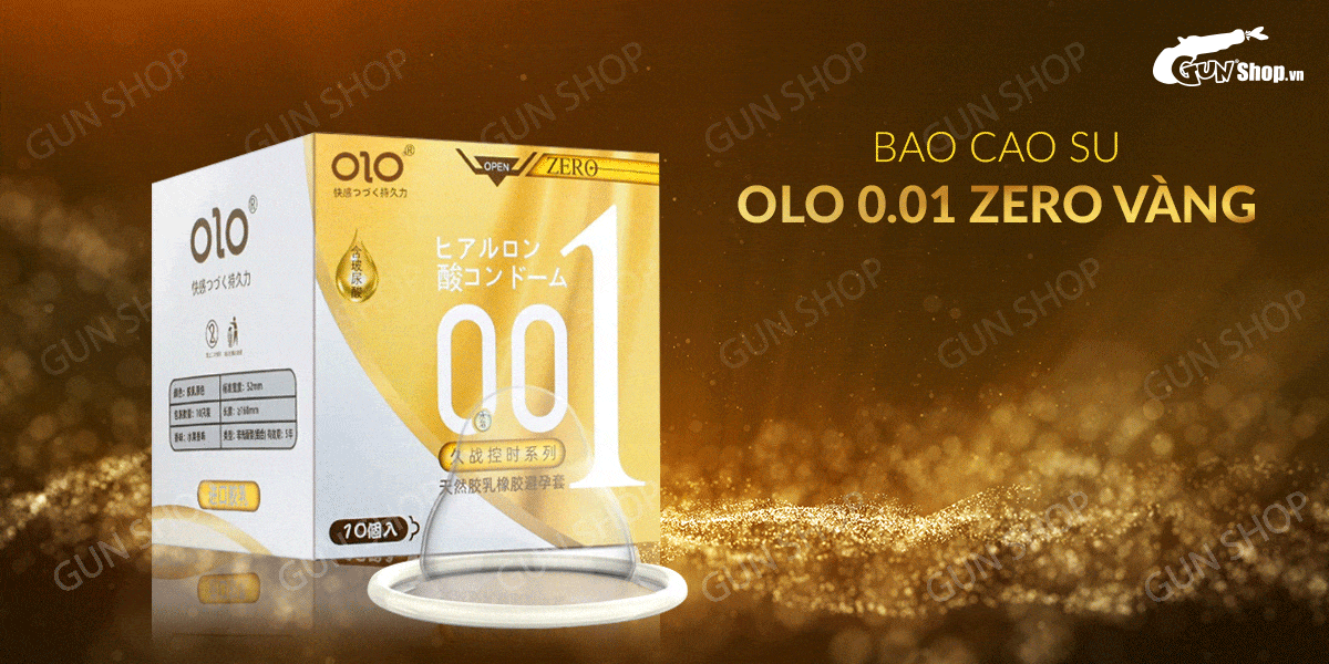  Giá sỉ Bao cao su OLO 0.01 Zero Vàng - Siêu mỏng gân và hạt - Hộp 10 cái